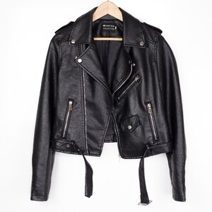 Flamant Rose Collection Women’s Black Vegan Faux Leather Moto Jacket Size 2